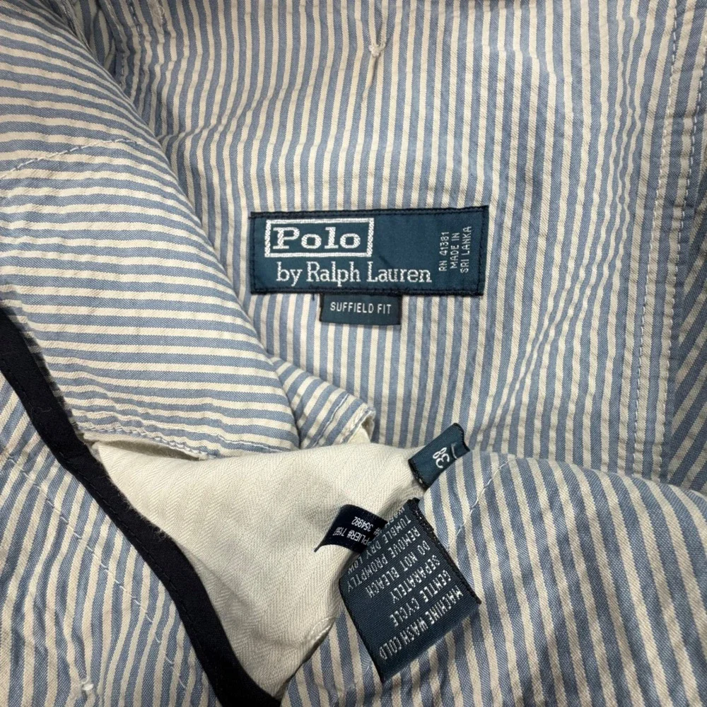 Polo Ralph Lauren Suffield Fit Shorts Mens 38 Blue White Seersucker Striped 0562